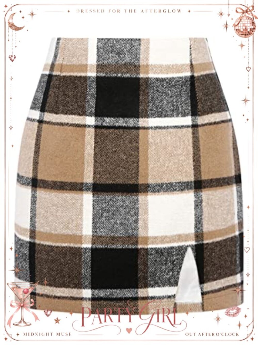 High Waisted Plaid Mini Pencil Skirt Wool Blend Slit